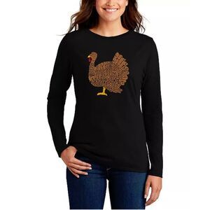 LA Pop Art Black Thanksgiving Word Art Long Sleeve Shirt Size XL NWT